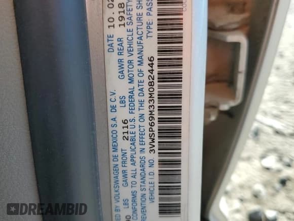 ✅ 2003 Volkswagen Jetta GLS • VIN: 3VWSP69M33M082446 • Lot: 60245015. Listed on Copart with 283,495 mi. Free auction sales archive from the USA and detailed vehicle history report at DreamBid. Image 12.