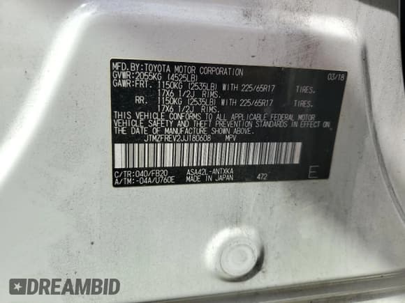 ✅ 2018 Toyota RAV4 LE • VIN: JTMZFREV2JJ180608 • Lot: 82286445. Wystawiony na Copart z przebiegiem 259 032 mil. Bezpłatny archiwum sprzedaży aukcyjnych z USA i szczegółowy raport historii pojazdu na DreamBid. Zdjęcie 14.