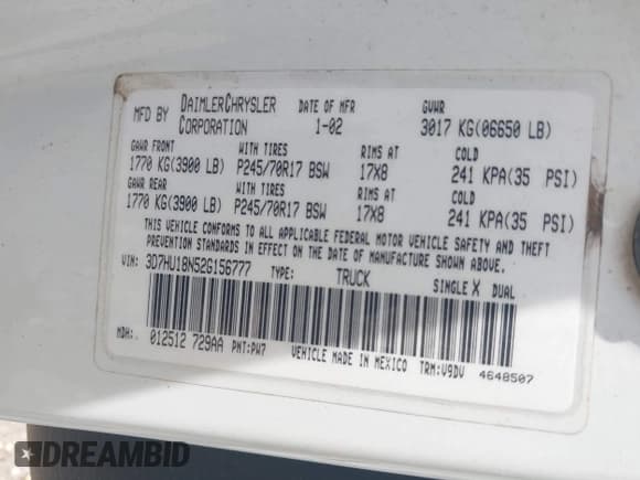 ✅ 2002 Dodge 1500 • VIN: 3D7HU18N52G156777 • Лот: 43079997. Опубликован ранее на IAAI с пробегом 238 944 миль. Бесплатный доступ к архиву аукционных продаж из США и подробный отчёт об истории автомобиля на DreamBid. Изображение 9.