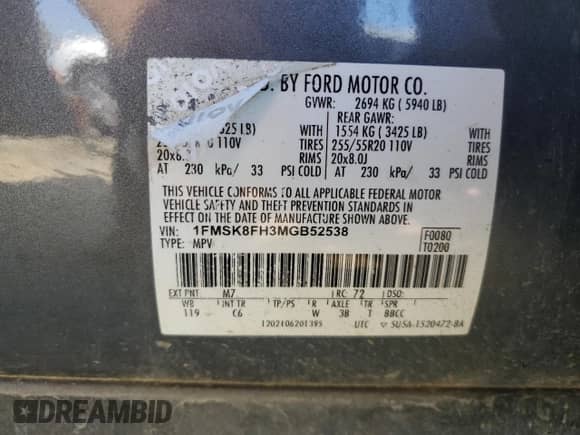 2021 Ford Explorer Limited with VIN 1FMSK8FH3MGB52538, listed as a Copart auction lot 80345475 with Not provided miles and Salvage title. Bid and sale history available at DreamBid. Image 13.