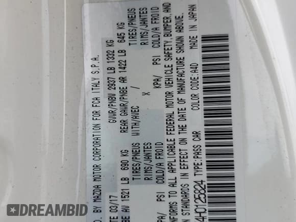 ✅ 2017 FIAT 124 Spider Lusso • VIN: JC1NFAEK4H0125824 • Lot: 69392535. Wystawiony na Copart z przebiegiem 65 432 mil. Bezpłatny archiwum sprzedaży aukcyjnych z USA i szczegółowy raport historii pojazdu na DreamBid. Zdjęcie 13.