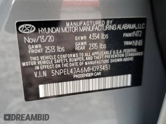 ✅ 2021 Hyundai Sonata SEL • VIN: 5NPEL4JA6MH093451 • Lot: 71672545. Listed on Copart with 80,906 mi miles. Access the free auction sales archive from the USA and view a detailed vehicle history report at DreamBid. Image 12.