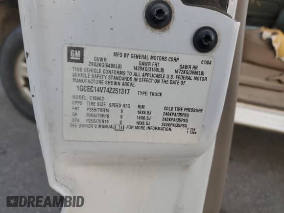 2004 Chevrolet Silverado 1500 LS z VIN 1GCEC14V74Z251317, wystawiony jako Copart lot #79619084 z przebiegiem 227 917 mil mil oraz Szkoda całkowita • Salvage title. Historia ofert i sprzedaży dostępna na DreamBid. Obrazek 12.