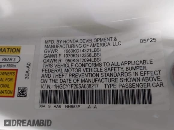 ✅ 2025 Honda Accord LX • VIN: 1HGCY1F20SA038217 • Lot: 43421843. Wystawiony na IAAI z przebiegiem 3 256 mil. Bezpłatny archiwum sprzedaży aukcyjnych z USA i szczegółowy raport historii pojazdu na DreamBid. Zdjęcie 9.