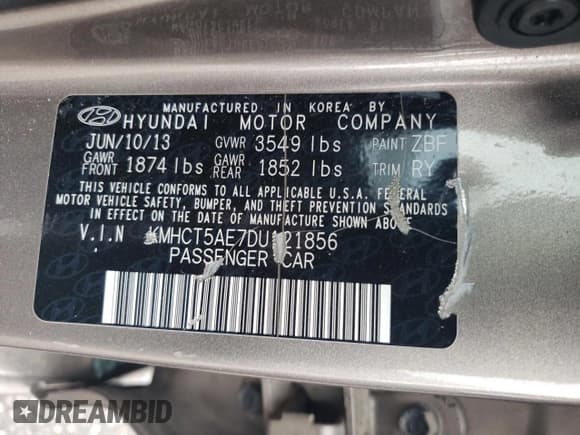 ✅ 2013 Hyundai Accent GS • VIN: KMHCT5AE7DU121856 • Лот: 68273724. Опубликован ранее на Copart с пробегом 180 967 миль. Бесплатный доступ к архиву аукционных продаж из США и подробный отчёт об истории автомобиля на DreamBid. Изображение 14.