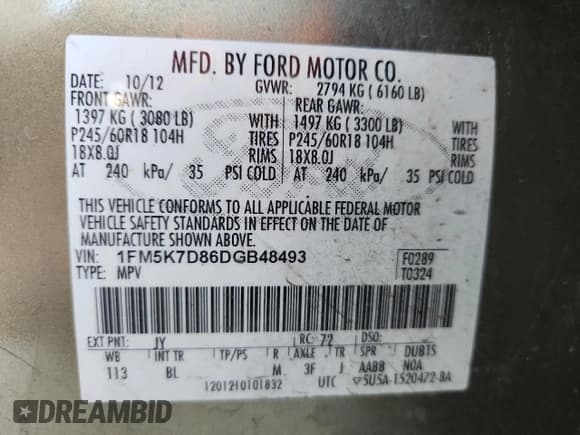 ✅ 2013 Ford Explorer XLT • VIN: 1FM5K7D86DGB48493 • Lot: 90141045. Wystawiony na Copart z przebiegiem 165 109 mil. Bezpłatny archiwum sprzedaży aukcyjnych z USA i szczegółowy raport historii pojazdu na DreamBid. Zdjęcie 13.