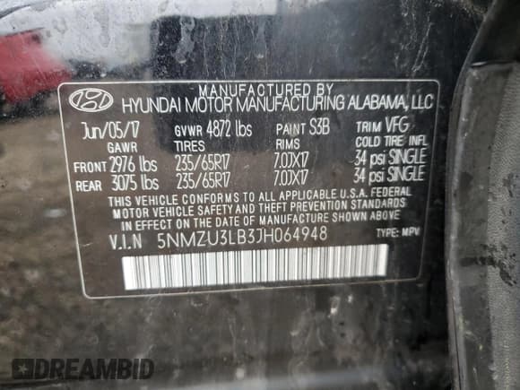 ✅ 2018 Hyundai Santa Fe 2.4L • VIN: 5NMZU3LB3JH064948 • Lot: 93242405. Listed on Copart with 107,584 mi. Free auction sales archive from the USA and detailed vehicle history report at DreamBid. Image 13.