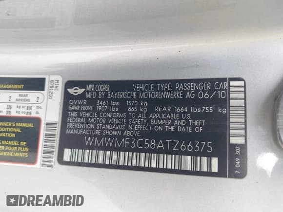 ✅ 2010 MINI Hardtop • VIN: WMWMF3C58ATZ66375 • Lot: 42969522. Wystawiony na IAAI z przebiegiem 88 174 mil. Bezpłatny archiwum sprzedaży aukcyjnych z USA i szczegółowy raport historii pojazdu na DreamBid. Zdjęcie 9.