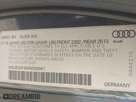 ✅ 2017 Audi A4 Premium Plus • VIN: WAUENAF48HN006941 • Lot: 43228858. Listed on IAAI with 79,067 mi. Free auction sales archive from the USA and detailed vehicle history report at DreamBid. Image 9.