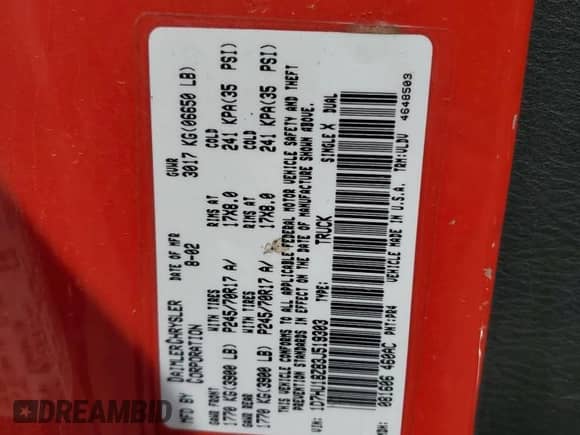 2003 Dodge 1500 ST с VIN 1D7HU18Z83J519303, выставлен на аукционе Copart как лот 53790455 с пробегом 135 529 миль миль и Списание • Salvage title. История ставок и продаж доступна на DreamBid. Изображение 12.