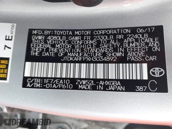 ✅ 2017 Toyota Prius Plus • VIN: JTDKARFPXH3034892 • Lot: 42376800. Listed on IAAI with 65,548 mi. Free auction sales archive from the USA and detailed vehicle history report at DreamBid. Image 9.