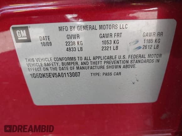 ✅ 2010 Cadillac CTS Performance • VIN: 1G6DK5EV5A0113007 • Lot: 42065282. Listed on IAAI with 228,694 mi. Free auction sales archive from the USA and detailed vehicle history report at DreamBid. Image 9.