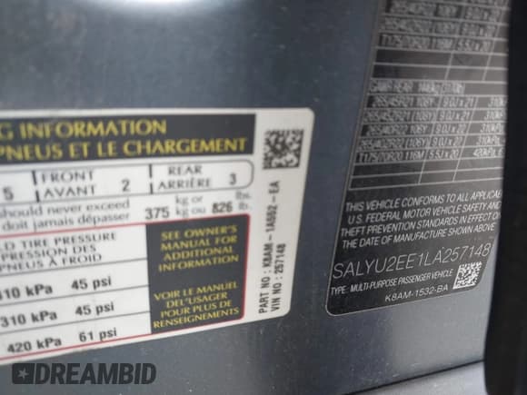 ✅ 2020 Land Rover Range Rover Velar SVAutobiography Dynamic Edition • VIN: SALYU2EE1LA257148 • Лот: 42366021. Опубликован ранее на IAAI с пробегом 57 190 миль. Бесплатный доступ к архиву аукционных продаж из США и подробный отчёт об истории автомобиля на DreamBid. Изображение 9.