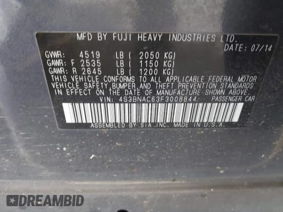 ✅ 2015 Subaru Legacy Premium • VIN: 4S3BNAC63F3008844 • Lot: 42426258. Wystawiony na IAAI z przebiegiem 109 782 mil. Bezpłatny archiwum sprzedaży aukcyjnych z USA i szczegółowy raport historii pojazdu na DreamBid. Zdjęcie 9.