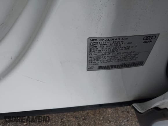 ✅ 2010 Audi Q7 Premium Plus • VIN: WA1LYAFE6AD007604 • Lot: 41955633. Listed on IAAI with 240,433 mi. Free auction sales archive from the USA and detailed vehicle history report at DreamBid. Image 9.