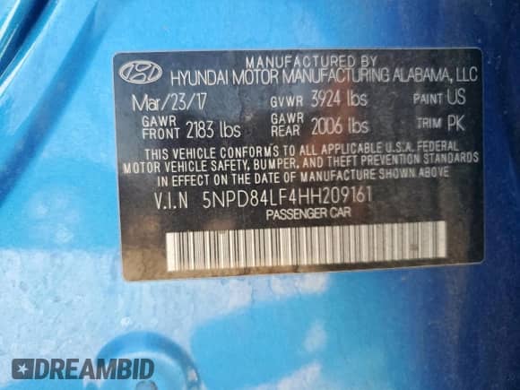 2017 Hyundai Elantra SE with VIN 5NPD84LF4HH209161, listed as a Copart auction lot 84237215 with 104,093 mi miles and Clean title. Bid and sale history available at DreamBid. Image 12.