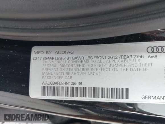 ✅ 2017 Audi A6 Premium Plus • VIN: WAUG8AFC8HN108568 • Lot: 42938429. Wystawiony na IAAI z przebiegiem 99 167 mil. Bezpłatny archiwum sprzedaży aukcyjnych z USA i szczegółowy raport historii pojazdu na DreamBid. Zdjęcie 9.