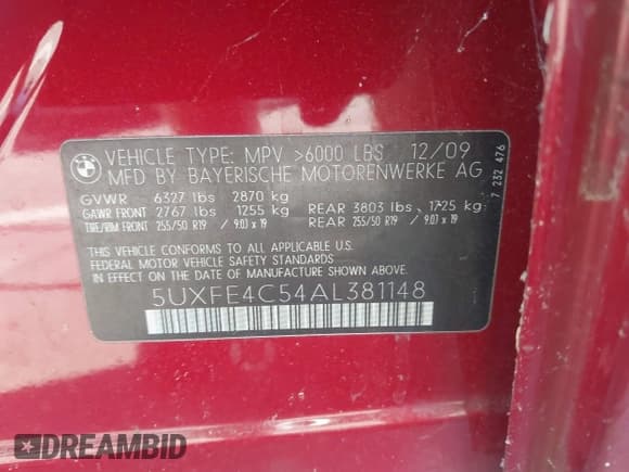 ✅ 2010 BMW X5 30i • VIN: 5UXFE4C54AL381148 • Lot: 43353582. Listed on IAAI with 157,857 mi. Free auction sales archive from the USA and detailed vehicle history report at DreamBid. Image 9.