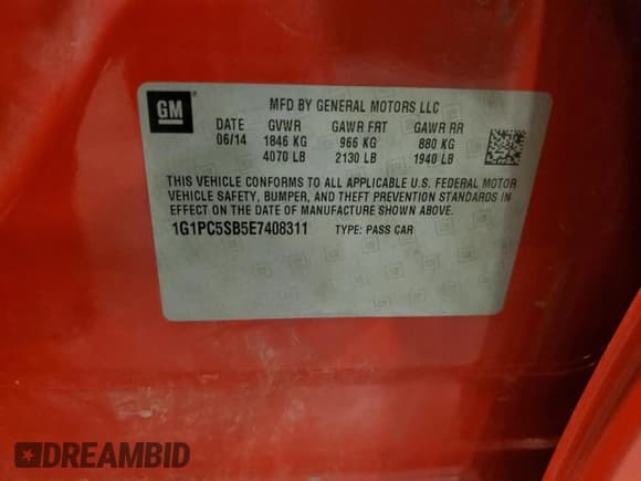 ✅ 2014 Chevrolet Cruze 1LT • VIN: 1G1PC5SB5E7408311 • Lot: 91080165. Listed on Copart with 80,170 mi. Free auction sales archive from the USA and detailed vehicle history report at DreamBid. Image 13.