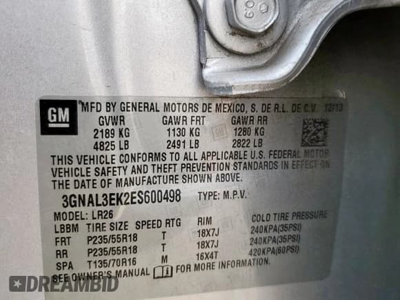 ✅ 2014 Chevrolet Captiva Sport LT • VIN: 3GNAL3EK2ES600498 • Lot: 93212975. Wystawiony na Copart z przebiegiem 137 294 mil. Bezpłatny archiwum sprzedaży aukcyjnych z USA i szczegółowy raport historii pojazdu na DreamBid. Zdjęcie 14.