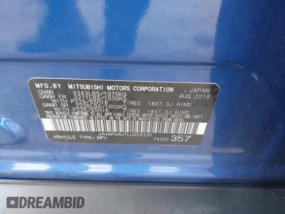 ✅ 2020 Mitsubishi Outlander ES • VIN: JA4AR3AU7LU003336 • Lot: 43403294. Listed on IAAI with 77,552 mi. Free auction sales archive from the USA and detailed vehicle history report at DreamBid. Image 9.