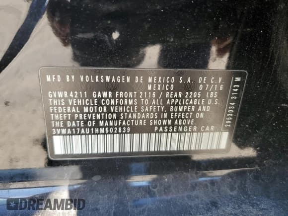 ✅ 2017 Volkswagen Golf S • VIN: 3VWA17AU1HM502839 • Lot: 90622625. Wystawiony na Copart z przebiegiem Nie podano. Bezpłatny archiwum sprzedaży aukcyjnych z USA i szczegółowy raport historii pojazdu na DreamBid. Zdjęcie 12.