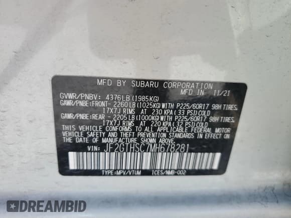 ✅ 2021 Subaru Crosstrek Special Sports • VIN: JF2GTHSC7MH678281 • Lot: 82139175. Listed on Copart with 94,644 mi. Free auction sales archive from the USA and detailed vehicle history report at DreamBid. Image 12.