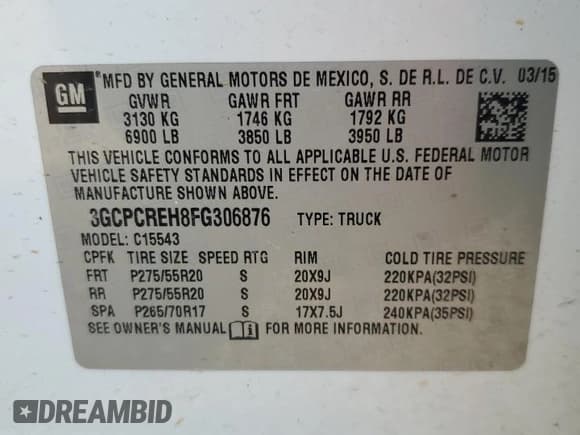✅ 2015 Chevrolet Silverado 1500 LT • VIN: 3GCPCREH8FG306876 • Lot: 60325575. Listed on Copart with 192,201 mi. Free auction sales archive from the USA and detailed vehicle history report at DreamBid. Image 13.