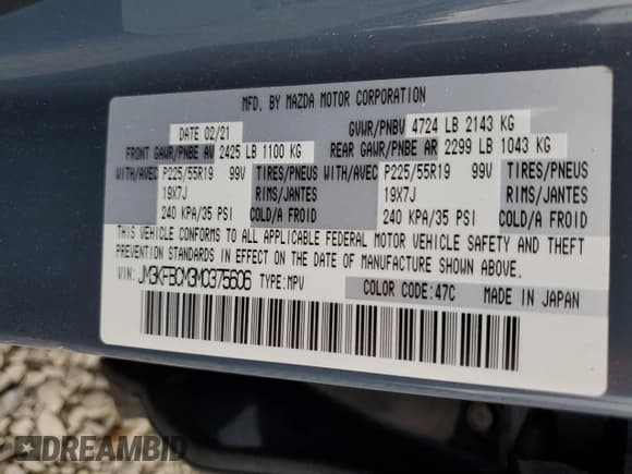 ✅ 2021 Mazda CX-5 Carbon Edition • VIN: JM3KFBCM3M0375606 • Лот: 62224735. Опубликован ранее на Copart с пробегом 38 235 миль. Бесплатный доступ к архиву аукционных продаж из США и подробный отчёт об истории автомобиля на DreamBid. Изображение 13.