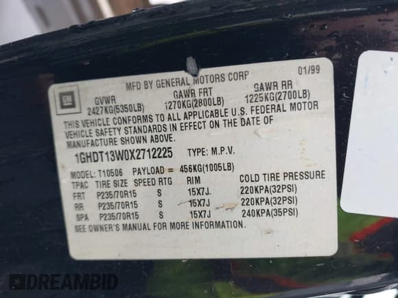 ✅ 1999 Oldsmobile Bravada • VIN: 1GHDT13W0X2712225 • Lot: 41550117. Listed on IAAI with 170,706 mi. Free auction sales archive from the USA and detailed vehicle history report at DreamBid. Image 9.