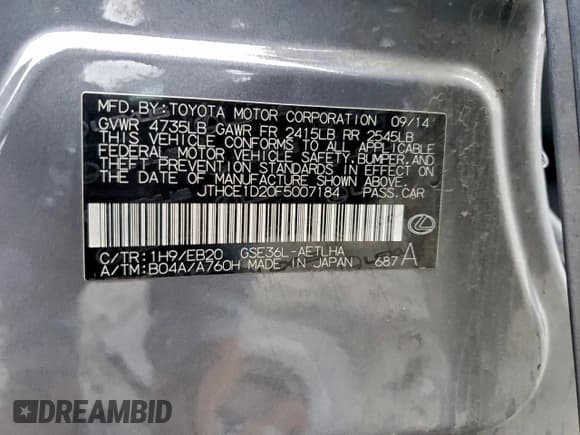 ✅ 2015 Lexus IS 350 • VIN: JTHCE1D20F5007184 • Lot: 93512295. Listed on Copart with 71,088 mi. Free auction sales archive from the USA and detailed vehicle history report at DreamBid. Image 13.