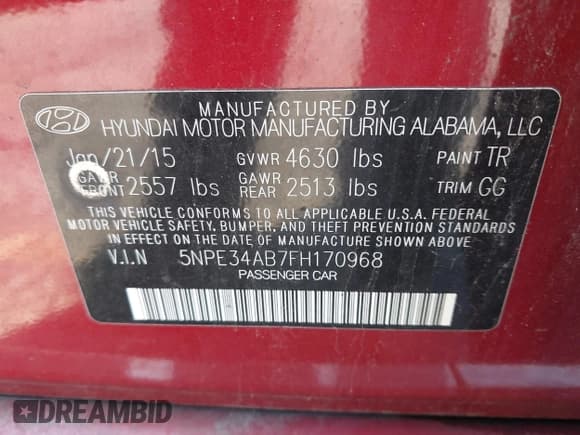 ✅ 2015 Hyundai Sonata Limited • VIN: 5NPE34AB7FH170968 • Лот: 43178156. Опубликован ранее на IAAI с пробегом Не указан. Бесплатный доступ к архиву аукционных продаж из США и подробный отчёт об истории автомобиля на DreamBid. Изображение 9.