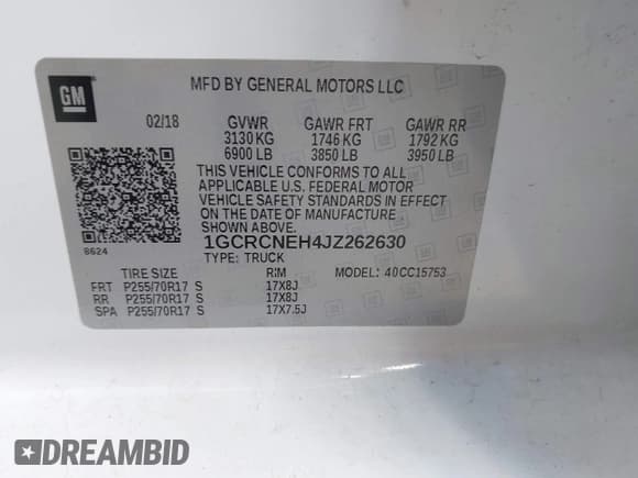 ✅ 2018 Chevrolet Silverado 1500 Work Truck • VIN: 1GCRCNEH4JZ262630 • Lot: 43312621. Wystawiony na IAAI z przebiegiem 192 882 mil. Bezpłatny archiwum sprzedaży aukcyjnych z USA i szczegółowy raport historii pojazdu na DreamBid. Zdjęcie 9.