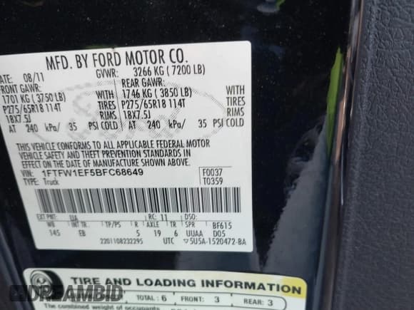 ✅ 2011 Ford F-150 Lariat • VIN: 1FTFW1EF5BFC68649 • Лот: 43637363. Опубликован ранее на IAAI с пробегом 198 656 миль. Бесплатный доступ к архиву аукционных продаж из США и подробный отчёт об истории автомобиля на DreamBid. Изображение 9.