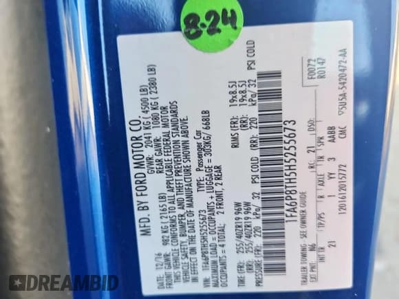 ✅ 2017 Ford Mustang EcoBoost • VIN: 1FA6P8TH5H5255673 • Lot: 81442305. Listed on Copart with 158,919 mi. Free auction sales archive from the USA and detailed vehicle history report at DreamBid. Image 12.