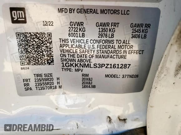 ✅ 2023 GMC Acadia SLT • VIN: 1GKKNMLS3PZ161287 • Lot: 80331445. Listed on Copart with 46,639 mi. Free auction sales archive from the USA and detailed vehicle history report at DreamBid. Image 13.