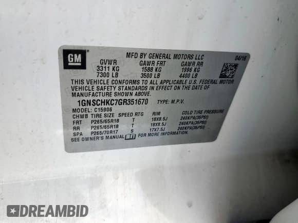 ✅ 2016 Chevrolet Suburban LT • VIN: 1GNSCHKC7GR351670 • Lot: 91787645. Listed on Copart with 212,303 mi. Free auction sales archive from the USA and detailed vehicle history report at DreamBid. Image 13.