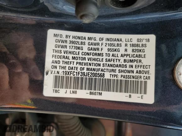 ✅ 2018 Honda Civic EX-T • VIN: 19XFC1F39JE200568 • Lot: 92474165. Listed on Copart with 83,747 mi. Free auction sales archive from the USA and detailed vehicle history report at DreamBid. Image 12.