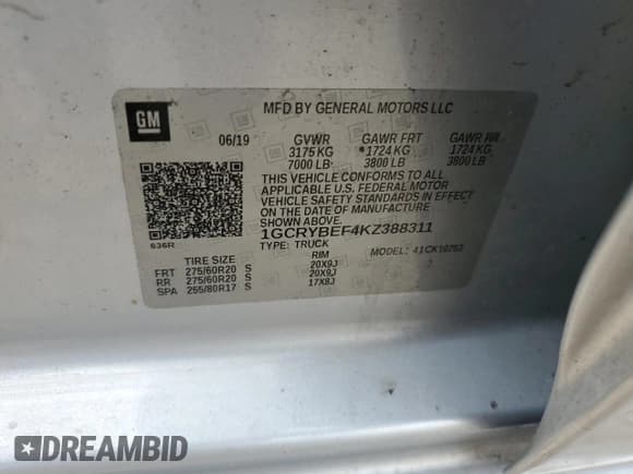 ✅ 2019 Chevrolet Silverado 1500 Custom • VIN: 1GCRYBEF4KZ388311 • Лот: 83715884. Опубликован ранее на Copart с пробегом 80 984 миль. Бесплатный доступ к архиву аукционных продаж из США и подробный отчёт об истории автомобиля на DreamBid. Изображение 13.