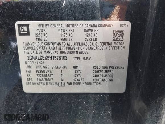 2017 Chevrolet Equinox LT с VIN 2GNALCEK5H1576102, выставлен на аукционе IAAI как лот 42494207 с пробегом 133 171 миль миль и . История ставок и продаж доступна на DreamBid. Изображение 9.