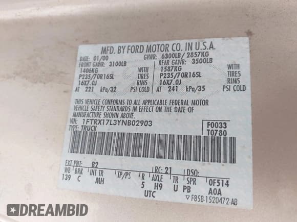 ✅ 2000 Ford F-150 XL • VIN: 1FTRX17L3YNB02903 • Lot: 43556336. Wystawiony na IAAI z przebiegiem Nie podano. Bezpłatny archiwum sprzedaży aukcyjnych z USA i szczegółowy raport historii pojazdu na DreamBid. Zdjęcie 9.