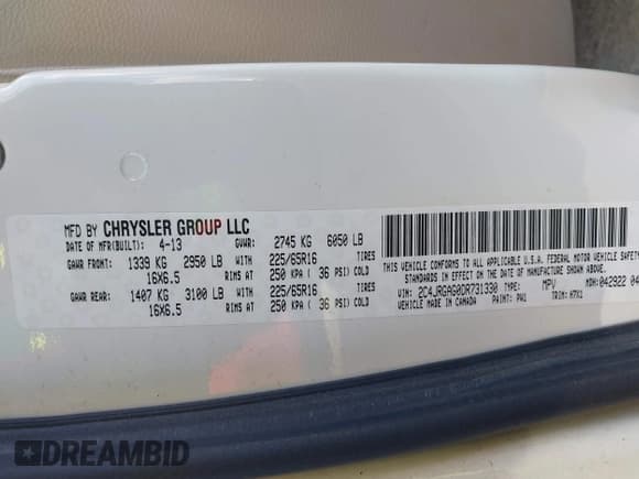 ✅ 2013 Ram Cargo Van Tradesman • VIN: 2C4JRGAG0DR731330 • Лот: 43721831. Опубликован ранее на IAAI с пробегом 160 565 миль. Бесплатный доступ к архиву аукционных продаж из США и подробный отчёт об истории автомобиля на DreamBid. Изображение 9.