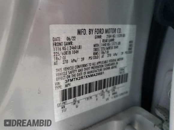 ✅ 2022 Ford Mustang Mach-E California Route 1 • VIN: 3FMTK2R7XNMA29881 • Лот: 49802714. Опубликован ранее на Copart с пробегом 23 471 миль. Бесплатный доступ к архиву аукционных продаж из США и подробный отчёт об истории автомобиля на DreamBid. Изображение 13.