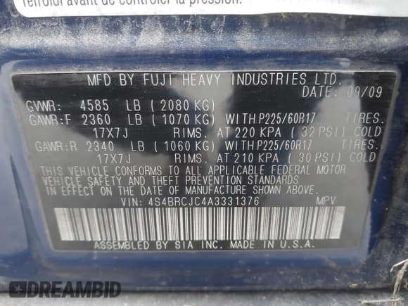 ✅ 2010 Subaru Outback Limited • VIN: 4S4BRCJC4A3331376 • Лот: 43547387. Опубликован ранее на IAAI с пробегом 192 162 миль. Бесплатный доступ к архиву аукционных продаж из США и подробный отчёт об истории автомобиля на DreamBid. Изображение 9.