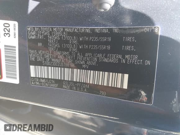 ✅ 2018 Toyota Sienna XLE • VIN: 5TDDZ3DC2JS198186 • Lot: 43054418. Listed on IAAI with 112,170 mi. Free auction sales archive from the USA and detailed vehicle history report at DreamBid. Image 9.