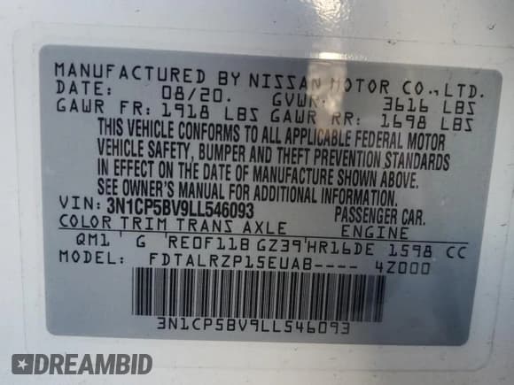 ✅ 2020 Nissan Kicks S • VIN: 3N1CP5BV9LL546093 • Lot: 86292985. Wystawiony na Copart z przebiegiem 108 583 mil. Bezpłatny archiwum sprzedaży aukcyjnych z USA i szczegółowy raport historii pojazdu na DreamBid. Zdjęcie 12.