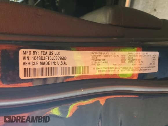 ✅ 2020 Dodge Durango Pursuit • VIN: 1C4SDJFT6LC369680 • Lot: 69559655. Wystawiony na Copart z przebiegiem 102 011 mil. Bezpłatny archiwum sprzedaży aukcyjnych z USA i szczegółowy raport historii pojazdu na DreamBid. Zdjęcie 13.