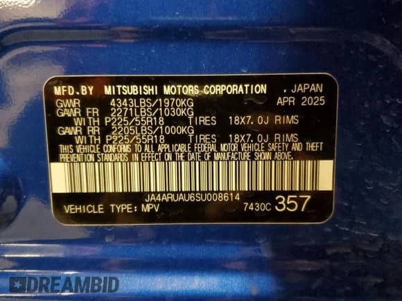 2025 Mitsubishi Outlander S с VIN JA4ARUAU6SU008614, выставлен на аукционе Copart как лот 90855665 с пробегом 9 902 миль миль и Списание • Salvage title. История ставок и продаж доступна на DreamBid. Изображение 14.