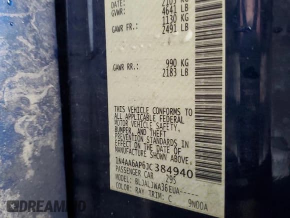 ✅ 2018 Nissan Maxima SV • VIN: 1N4AA6AP6JC384940 • Lot: 81136945. Listed on Copart with 147,763 mi. Free auction sales archive from the USA and detailed vehicle history report at DreamBid. Image 13.