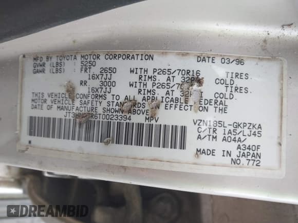 ✅ 1996 Toyota 4Runner Limited • VIN: JT3HN87R6T0023394 • Lot: 42694781. Listed on IAAI with 245,338 mi. Free auction sales archive from the USA and detailed vehicle history report at DreamBid. Image 9.